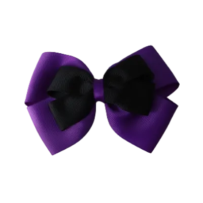 School Hair Accessories - Double Cherish Hair Bow 11cm - Purple Base & Centre Ribbon (24 colours top)