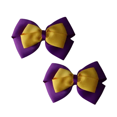 School Hair Accessories - Double Cherish Hair Bow 11cm - Purple Base & Centre Ribbon (24 colours top)