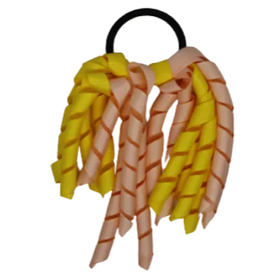 School Hair Accessories Short Curly Ponytail Streamer Hair Tie - Daffodil Yellow (28 colours options to pick from)