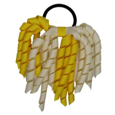 School Hair Accessories Short Curly Ponytail Streamer Hair Tie - Daffodil Yellow (28 colours options to pick from)