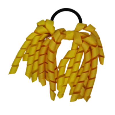 School Hair Accessories Short Curly Ponytail Streamer Hair Tie - Daffodil Yellow (28 colours options to pick from)