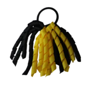 School Hair Accessories Short Curly Ponytail Streamer Hair Tie - Daffodil Yellow (28 colours options to pick from)
