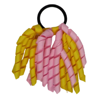 School Hair Accessories Short Curly Ponytail Streamer Hair Tie - Daffodil Yellow (28 colours options to pick from)