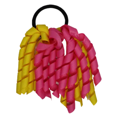 School Hair Accessories Short Curly Ponytail Streamer Hair Tie - Hot Pink (28 colours options to pick from)