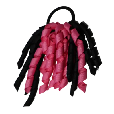 School Hair Accessories Short Curly Ponytail Streamer Hair Tie - Hot Pink (28 colours options to pick from)