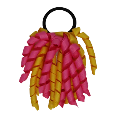 School Hair Accessories Short Curly Ponytail Streamer Hair Tie - Hot Pink (28 colours options to pick from)