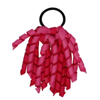 School Hair Accessories Short Curly Ponytail Streamer Hair Tie - Hot Pink (28 colours options to pick from)