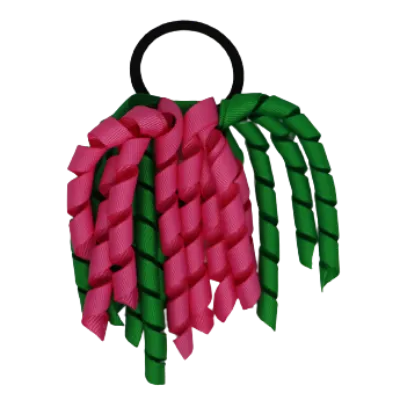 School Hair Accessories Short Curly Ponytail Streamer Hair Tie - Hot Pink (28 colours options to pick from)