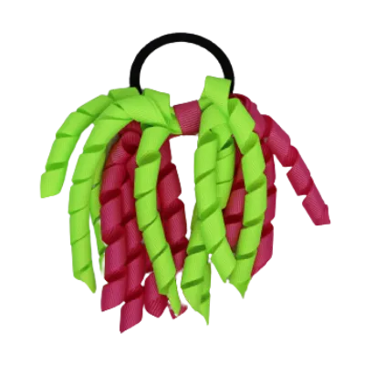 School Hair Accessories Short Curly Ponytail Streamer Hair Tie - Hot Pink (28 colours options to pick from)