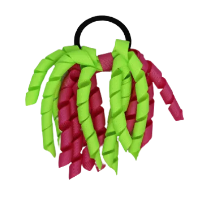 School Hair Accessories Short Curly Ponytail Streamer Hair Tie - Hot Pink (28 colours options to pick from)