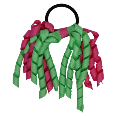 School Hair Accessories Short Curly Ponytail Streamer Hair Tie - Hot Pink (28 colours options to pick from)