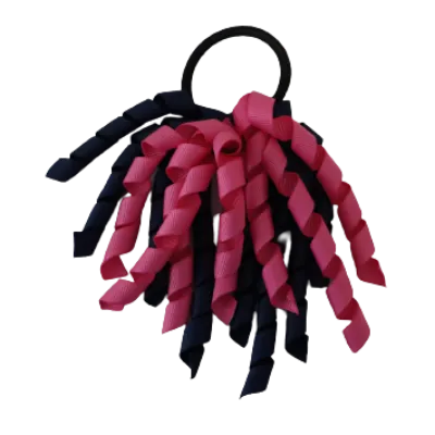 School Hair Accessories Short Curly Ponytail Streamer Hair Tie - Hot Pink (28 colours options to pick from)
