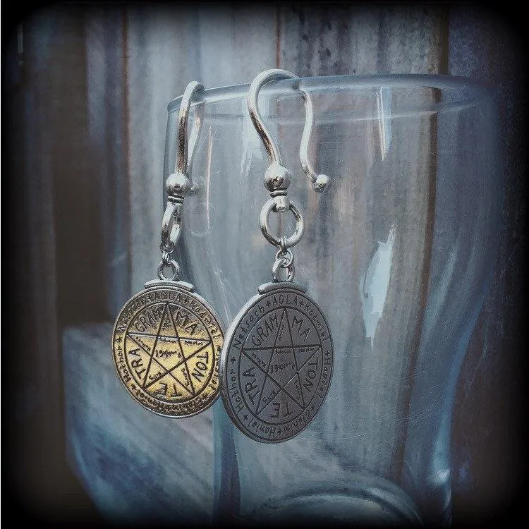 Tetragrammaton amulet earrings, Pentacle earrings, Talisman jewelry, Occult jewelry, Esoteric jewelry, Hebrew jewelry, Quaballah, Kaballah